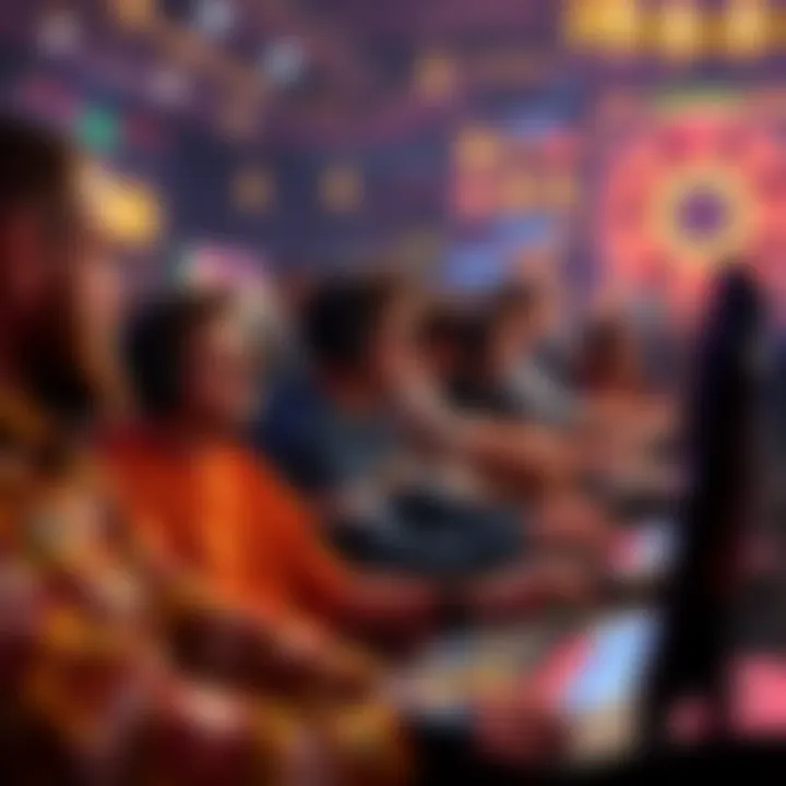Online gaming tournament with algorithms A competitive online gaming tournament showcasing players engaged in games like Spin & Gold, with algorithm graphics in the background.