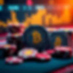 A graphic showing online poker chips with cryptocurrency symbols, highlighting gaming and tax implications in India