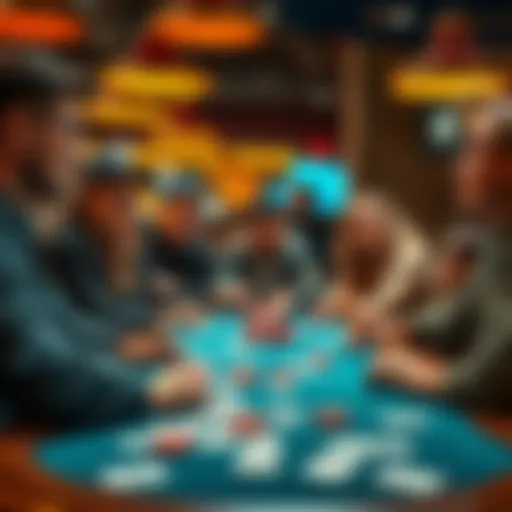 A group of diverse people discussing improvements for online poker sites with cards on the table