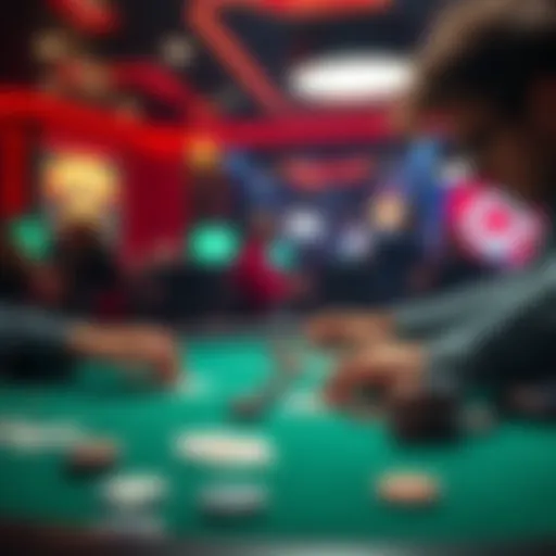 A player focuses on a poker table showing cards and chips, analyzing their strategy in an online poker game.