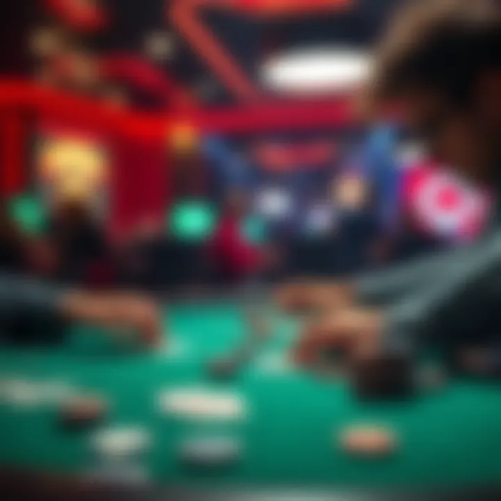 Online Poker Gameplay A player focuses on a poker table showing cards and chips, analyzing their strategy in an online poker game.