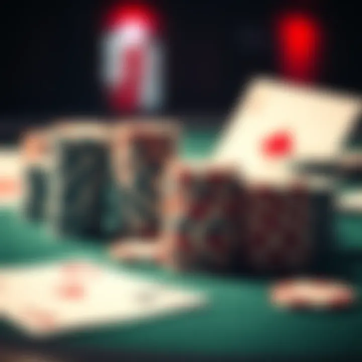 A close-up view of an online poker table showing stacks of chips and playing cards, symbolizing micro stakes gameplay.