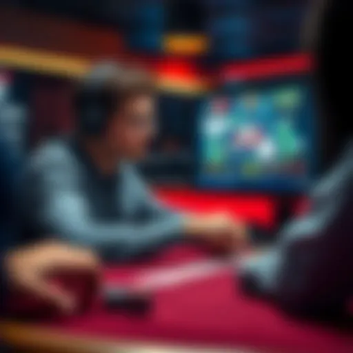 A serious poker player focused on their cards at a table, with chips and a computer screen showing online poker gameplay, symbolizing the struggles in Germany's online poker regulations.