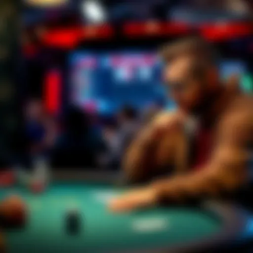 A focused online poker player engaged in a game, analyzing cards on screen with a thoughtful expression, representing session insights and performance discussion.