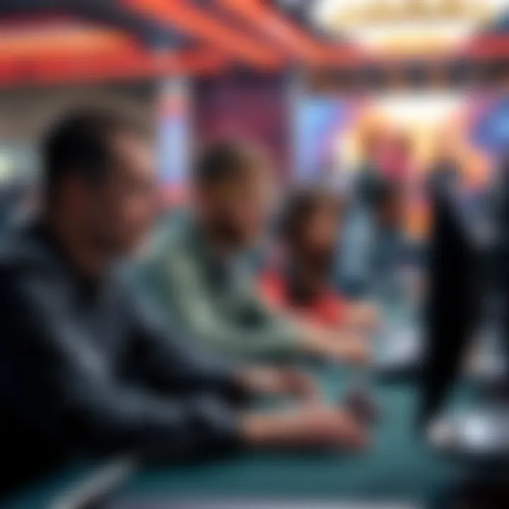 A group of diverse players focused on their screens while playing online poker, showing expressions of concentration and excitement
