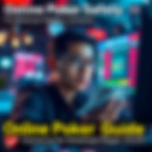 A concerned American player looking at a computer screen with poker cards and money, symbolizing online poker safety issues.