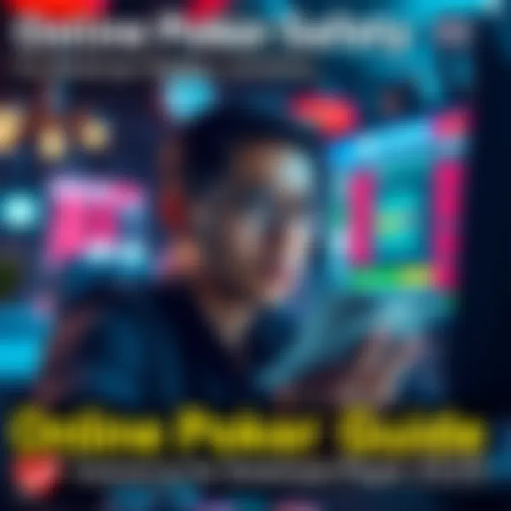 A concerned American player looking at a computer screen with poker cards and money, symbolizing online poker safety issues.