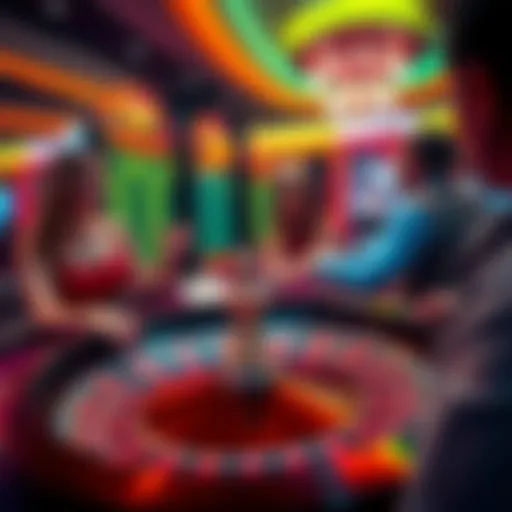 Players enjoying an online roulette game, focusing on the spinning wheel and colorful betting options.