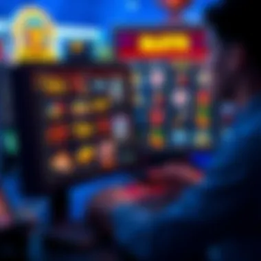 Online Slots Selection A player examining various online slot games on a computer screen, looking for options based on RTP and bonus features