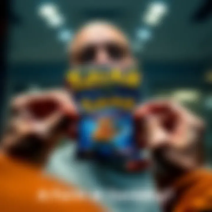 A person excitedly opening a Pokemon card pack with rare cards inside