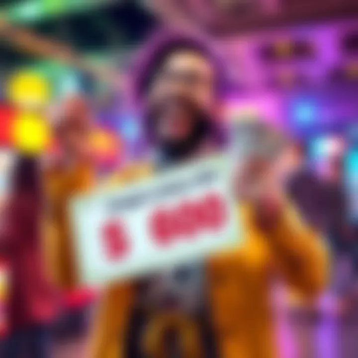 Joyful person celebrating a lottery win with cash in hand after betting on Big City 5 in Oregon.