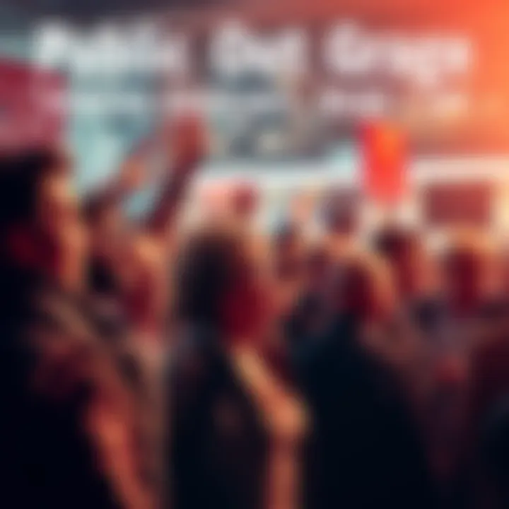 A group of people gathered, showing signs of anger and frustration while discussing issues in a public space.