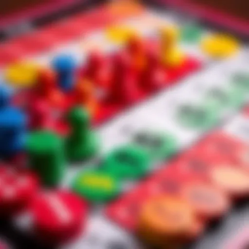 Brightly colored game pieces and numbers arranged in a winning layout for the PA Game of Life