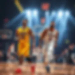Players from the Indiana Pacers and Oklahoma City Thunder on the court during the championship game, showcasing intense action and a cheering crowd.