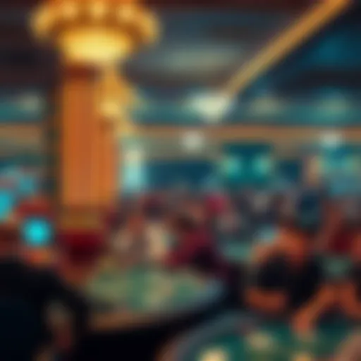 A crowded scene at Caesar's New Orleans showing people at gambling tables, with a dealer managing the game.