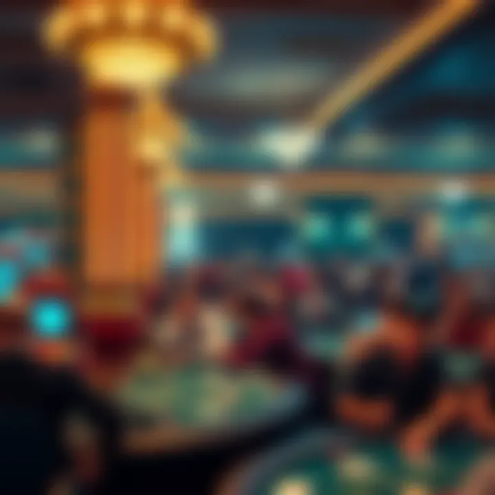 Packed gambling tables at Caesar's New Orleans A crowded scene at Caesar's New Orleans showing people at gambling tables, with a dealer managing the game.