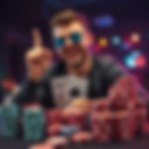 A poker player celebrating a small victory with a $46 profit in front of poker chips and cards