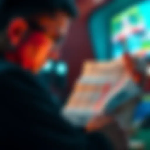 A person analyzing a parlay betting slip with a questioning expression, showing different legs of bets and payout amounts highlighted, indicating a focus on the fourth leg.