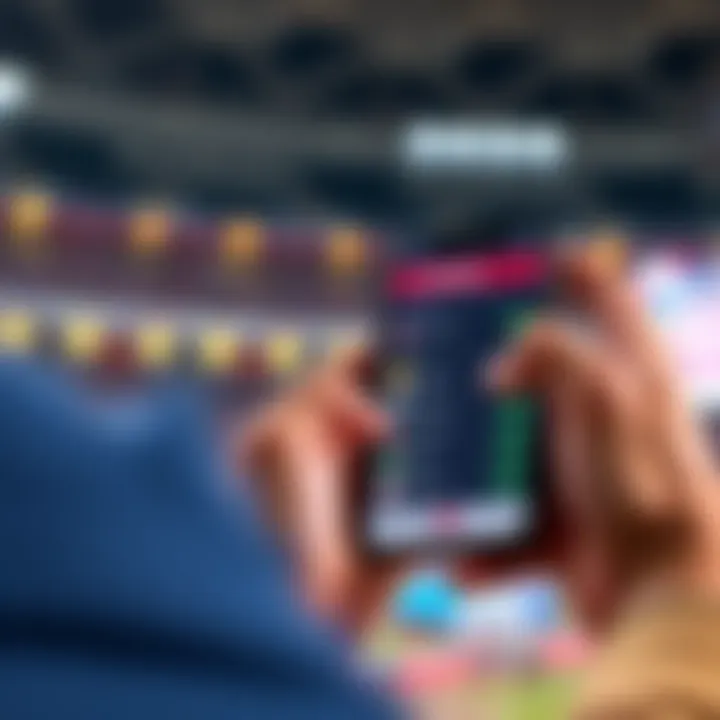 A person using a smartphone to place parlay bets on the FanDuel app, showing multiple selections on the screen.