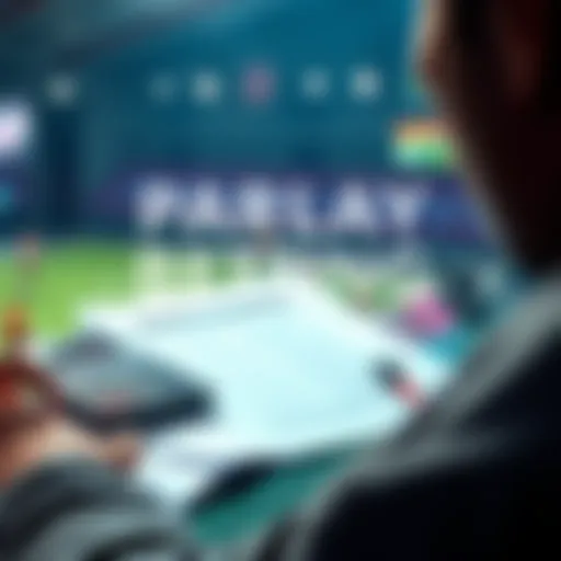 A person analyzing sports betting options with a calculator and notes, considering the risks and rewards of parlay betting.