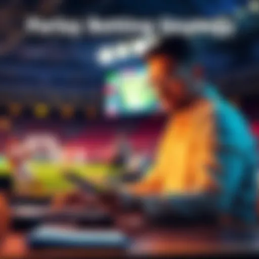 Parlay Betting Strategy A person analyzing betting odds on a laptop with sports highlights in the background