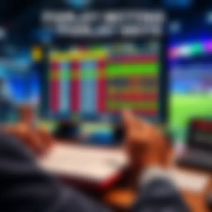 A person analyzing sports betting odds with a notepad and calculator, showcasing parlay bets on a computer screen.
