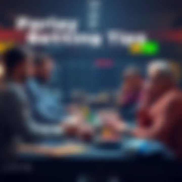 A group of people discussing sports betting strategies around a table with sports paraphernalia