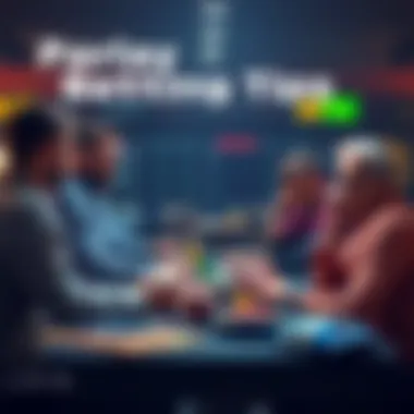 Parlay Betting Tips A group of people discussing sports betting strategies around a table with sports paraphernalia