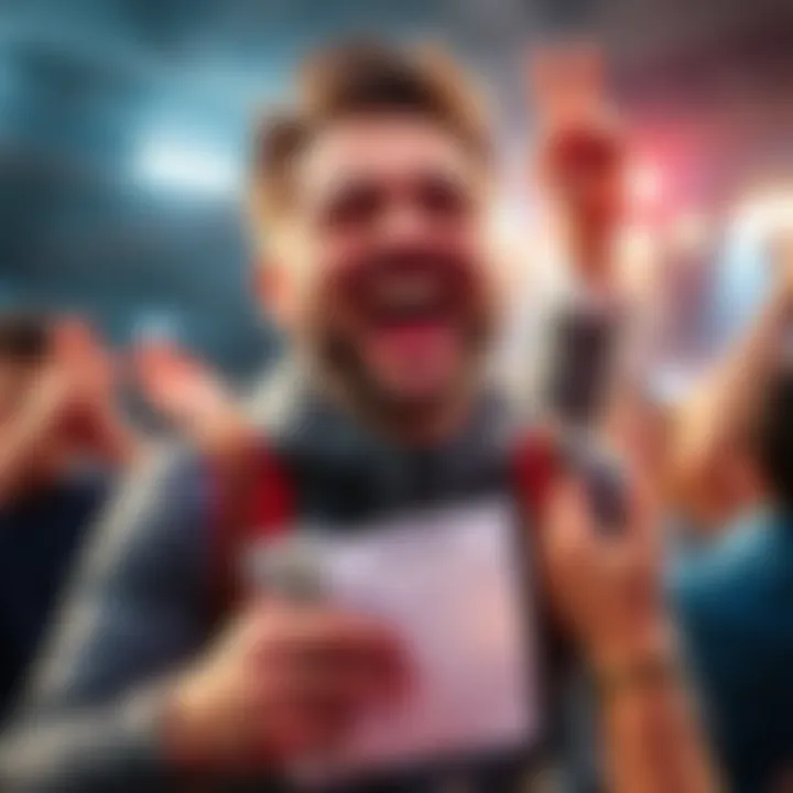 Person celebrating a successful parlay bet with a big smile, holding a betting slip with cash around them