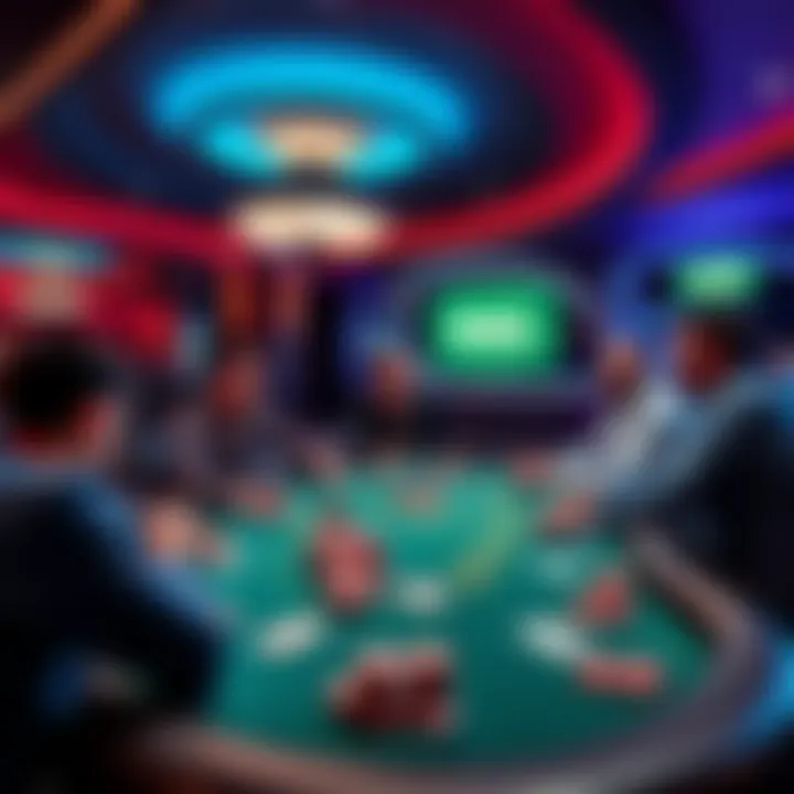 Players gathered around a poker table at Parq Casino in Vancouver, showcasing chips and cards in play