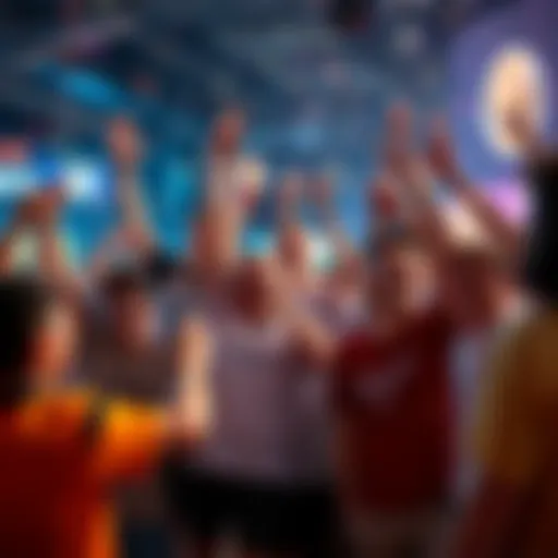 Group of people joyfully celebrating their wins in a lively gaming environment