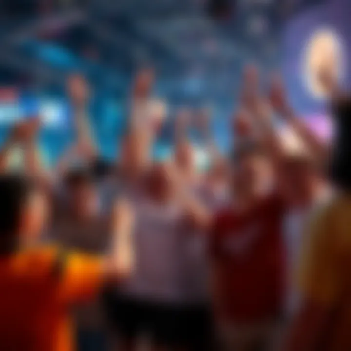 Group of people joyfully celebrating their wins in a lively gaming environment