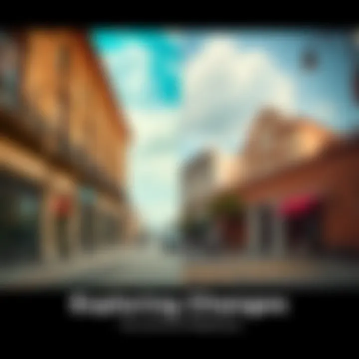 A side-by-side image showing a vintage street scene and a modern cityscape, illustrating societal changes over time.