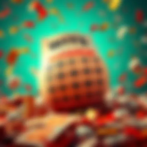 A lottery ticket showing winning numbers for the Pats lotto slip, surrounded by confetti and money symbols.