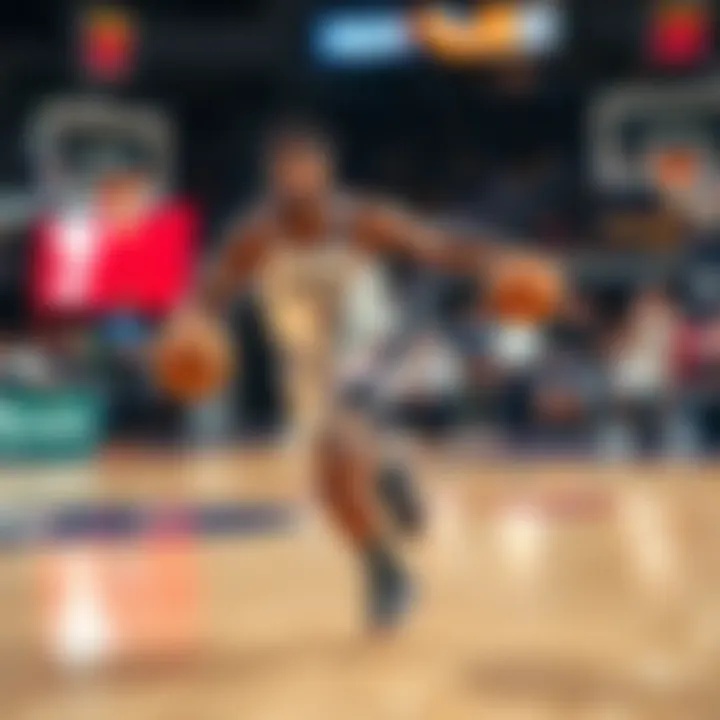 Paul George in Action on the Court Paul George dribbling the basketball during a game, showcasing his skills and team dynamics