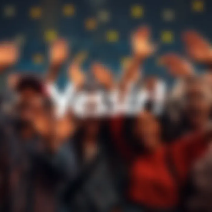 People celebrating with enthusiasm A diverse group of people expressing excitement and joy together, showcasing the phrase 'Yessir!' in modern culture