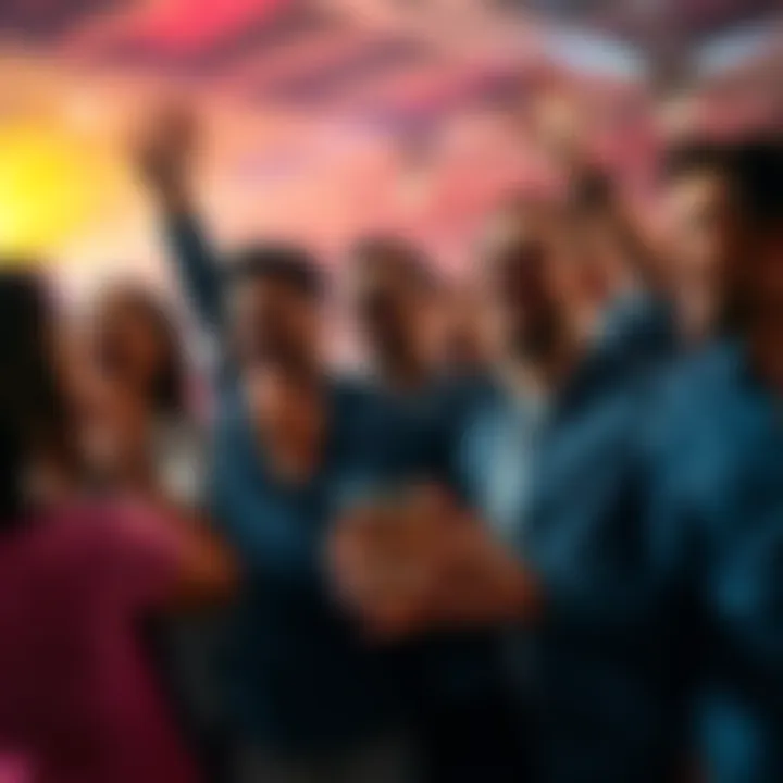 A group of happy people cheering and laughing while discussing a .50 first point parlay bet