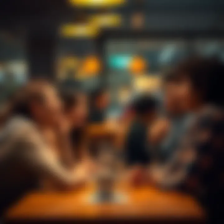 A group of friends chatting in a cafe, laughing while one of them looks puzzled, reflecting on the phrase 'I hardly know her' in conversation.