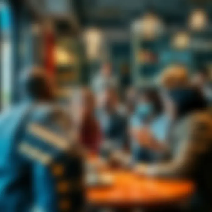 People Discussing Current Events A group of people engaged in a lively conversation about current events in a coffee shop