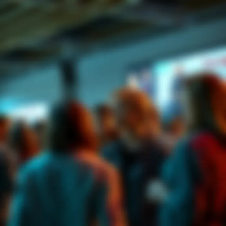 A group of people engaged in conversation about the anticipated monthly event, expressing excitement and curiosity.