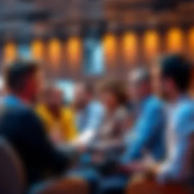 A group of people engaged in a lively discussion about anticipated monthly payouts in a forum setting