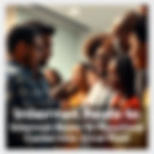 A diverse group of people engaging in a serious conversation about a controversial social media post.