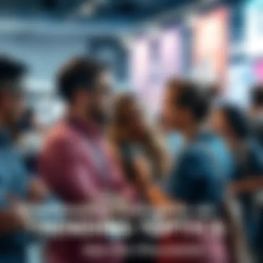 A group of diverse people engaging in lively conversation about current trends at a forum