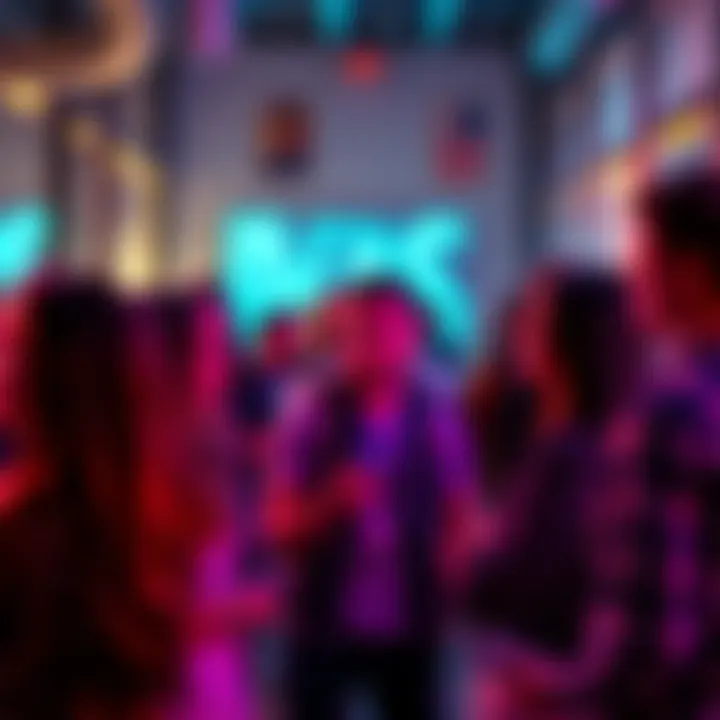 A diverse group of people engaged in conversation about trending topics at a community gathering.