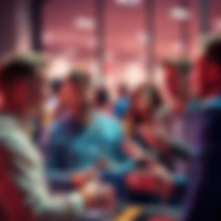 People discussing winning picks A group of people engaging in a lively discussion about active winning picks and sharing insights