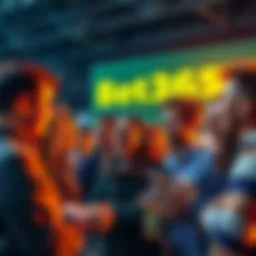 A group of people discussing their experiences with Bet365, showing excitement and interaction, highlighting the platform's popularity.