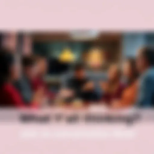 A diverse group of people gathered around a table discussing various topics and sharing ideas