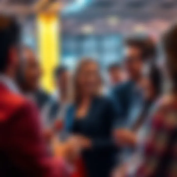People engaging in polite conversation A diverse group of people smiling and interacting during a social gathering, showing confidence and good etiquette
