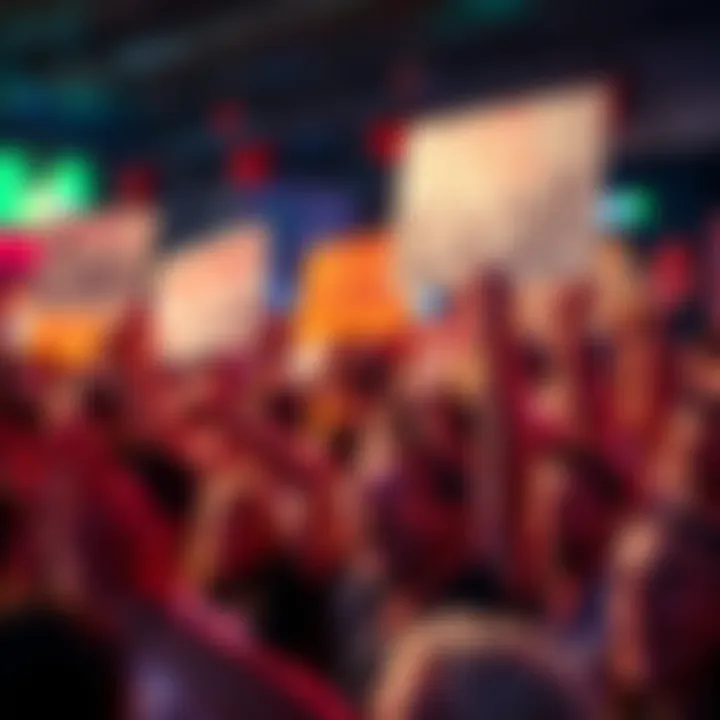 A lively crowd holding signs demanding cash, showcasing their enthusiasm and boldness in expressing the need for money.