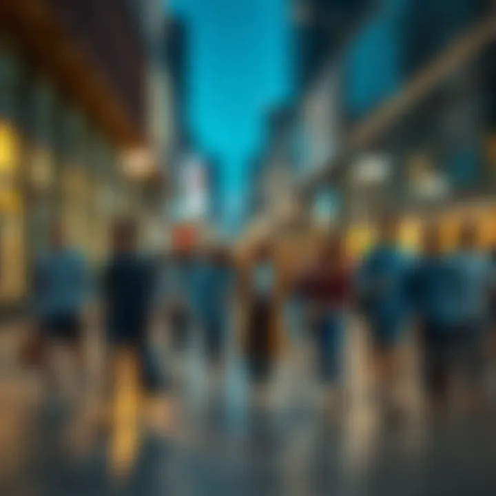 People feeling safe in a city A diverse group of people walking confidently in a well-lit urban area, showcasing a sense of security and community.